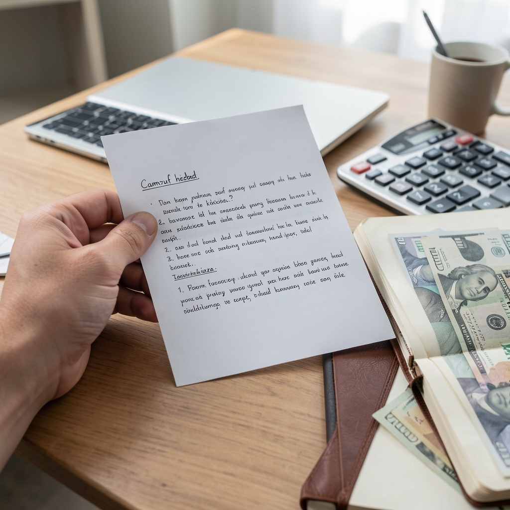Cam kavanoza para biriktiren el, tasarruf hedefi yazılı not kağıdı ve finansal planlama defteriyle birlikte